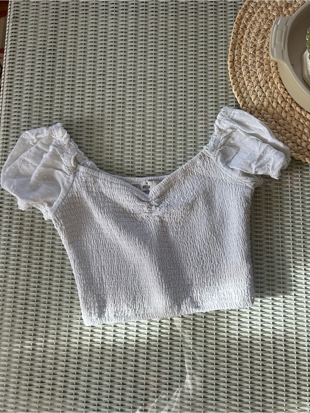 Smocked White Puff-Sleeve Crop Top